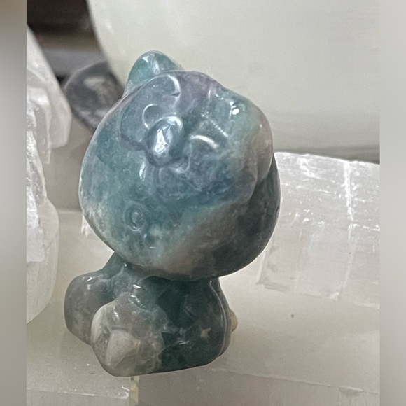 Fluorite Hello Kitty Carving 2” Natural Stone - Picture 6 of 7
